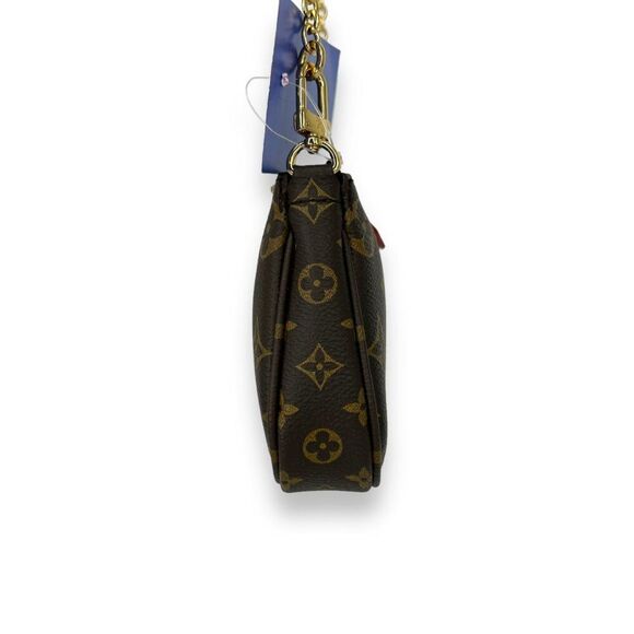 LOUIS VUITTON Mini Pochette Brown Monogram Coated Canvas Bag Purse Wristlet - Picture 11 of 12